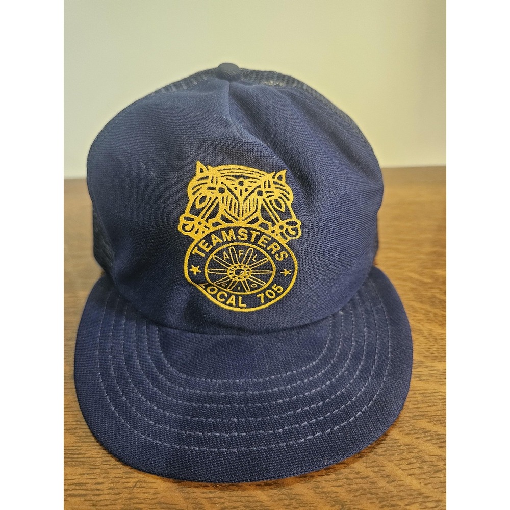 Vintage Teamsters Local 705 Hat Cap Snap Back Blue Mesh Trucker United Mens 80s